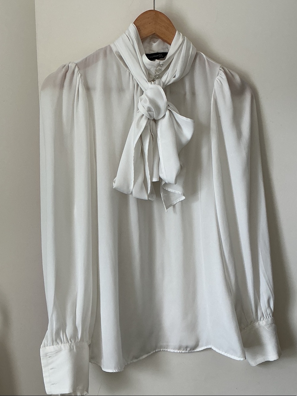 Silk like Tie-Neck Blouse - White from ZARA